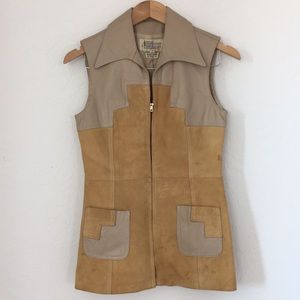 🍂 Vintage Suede Tunic Leather Vest Mini Dress